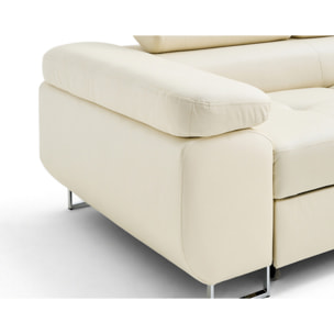 Zaria - canapé d'angle droit 5 places convertible avec coffre et têtières en simili - Beige