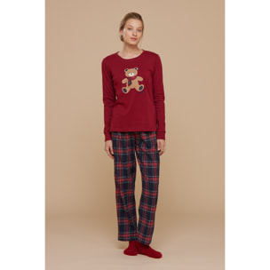 Pigiama donna top caldo cotone e pantaloni flanella little bear Noidinotte