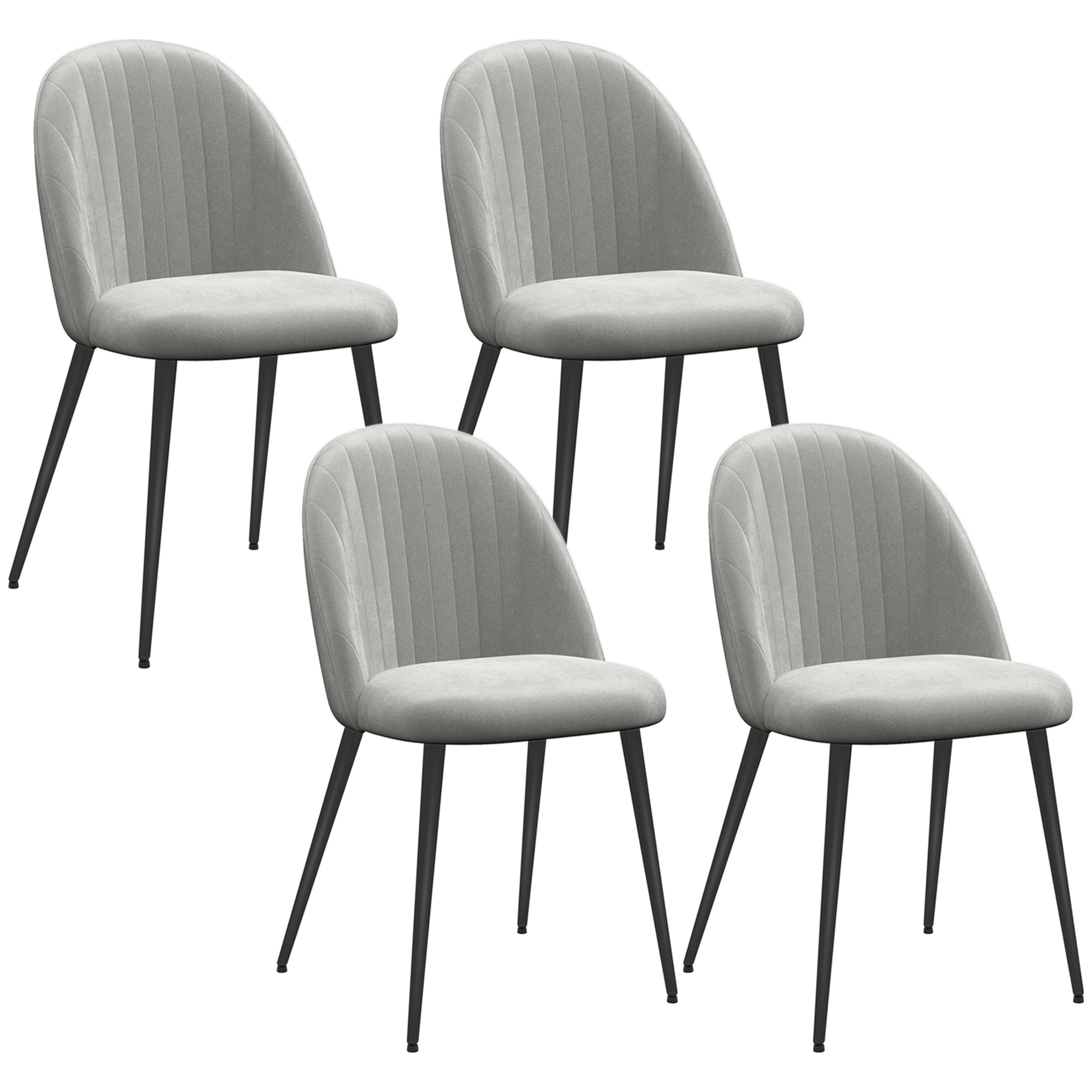 Pack de 4 Sillas de Comedor Modernas, Sillas de Cocina Tapizada en Terciopelo con Respaldo Curvo y Patas de Acero, para Salón, Gris