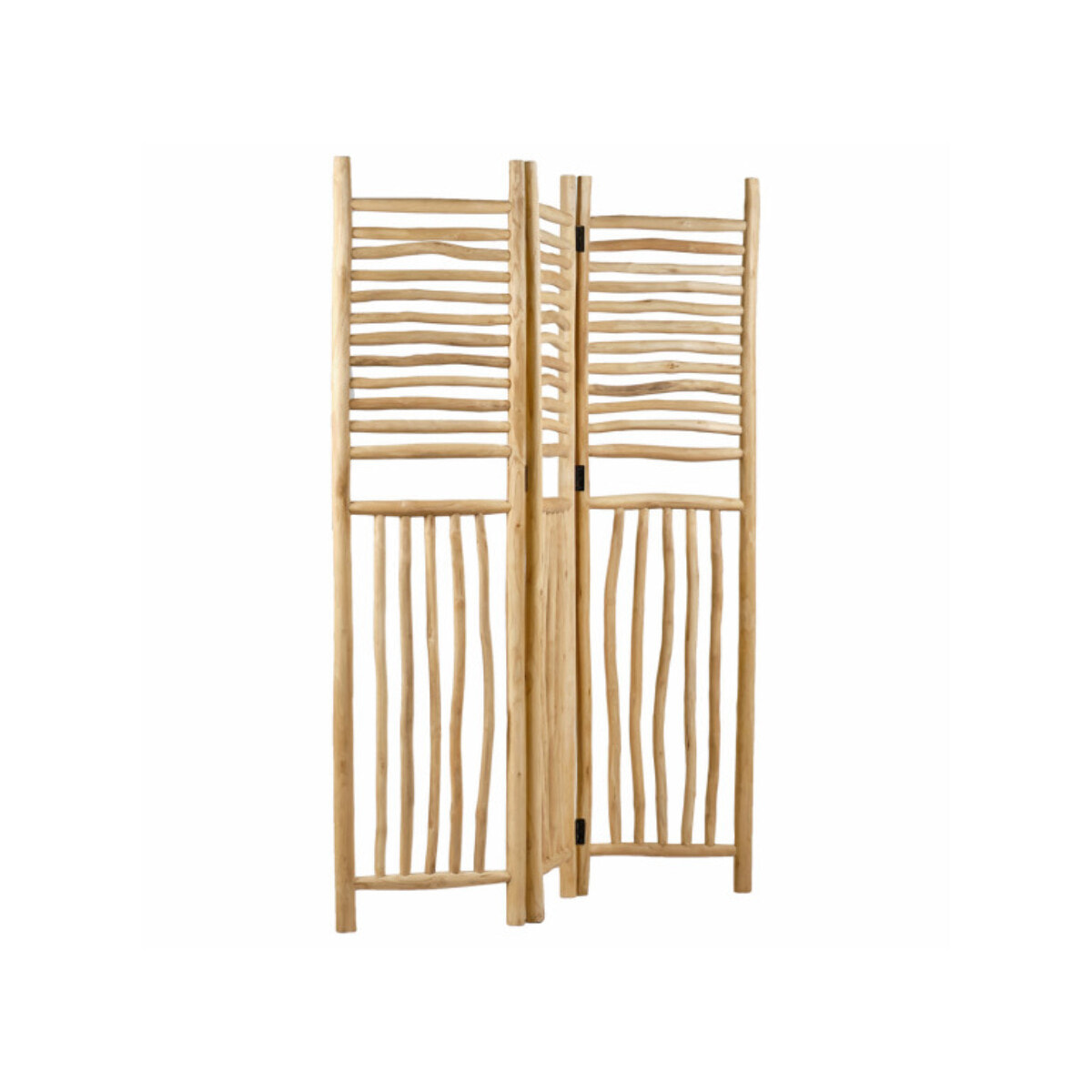 Paravent 170 cm 3 parties pliables en bois de teck exotique - HULK