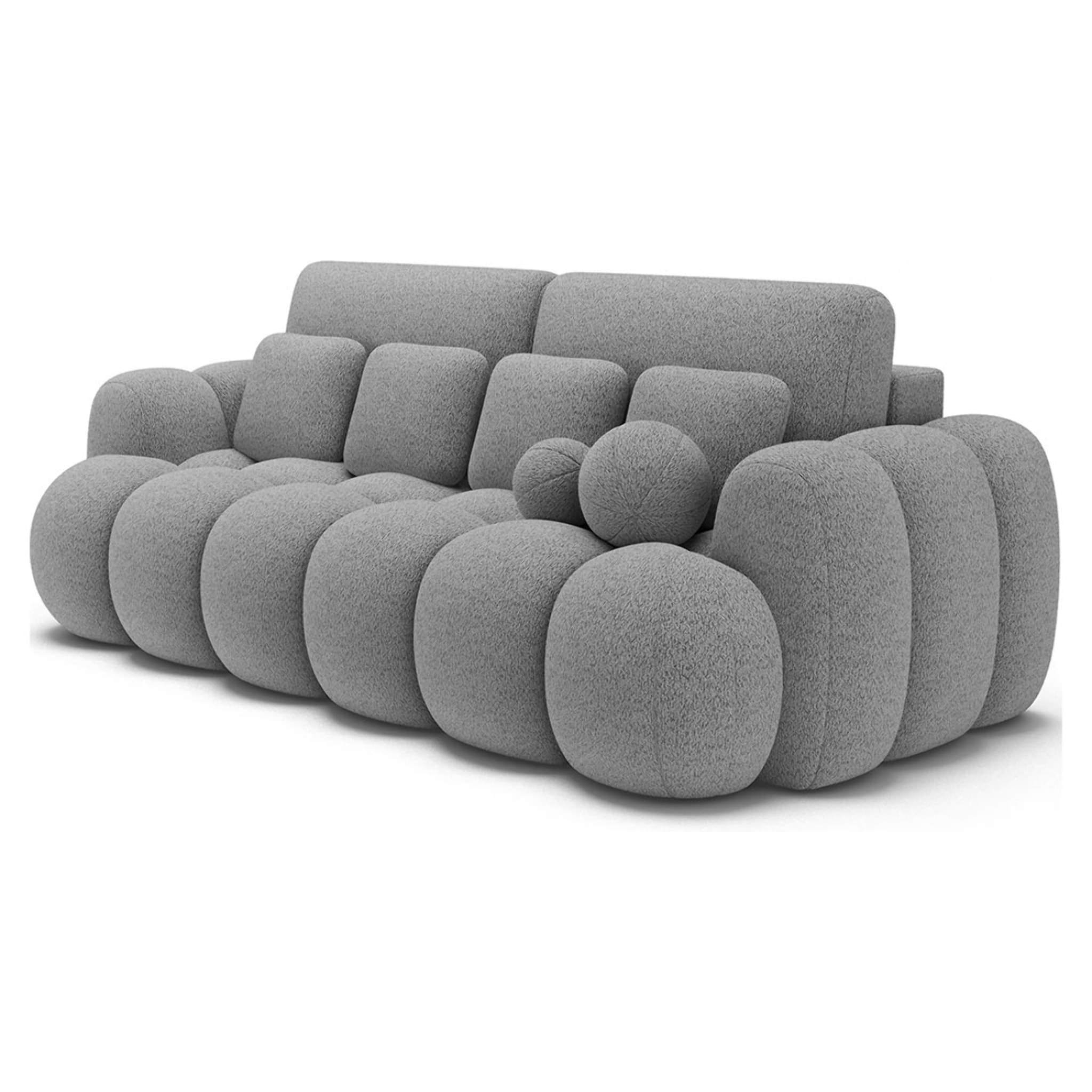 Dorian - Canapé droit 3 places bubble convertible avec coffre en tissu bouclette - Gris clair