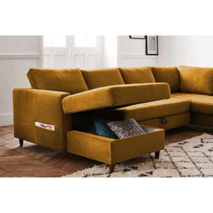 Anna - canapé panoramique d'angle droit - 7 places - convertible avec coffre - en velours - Jaune