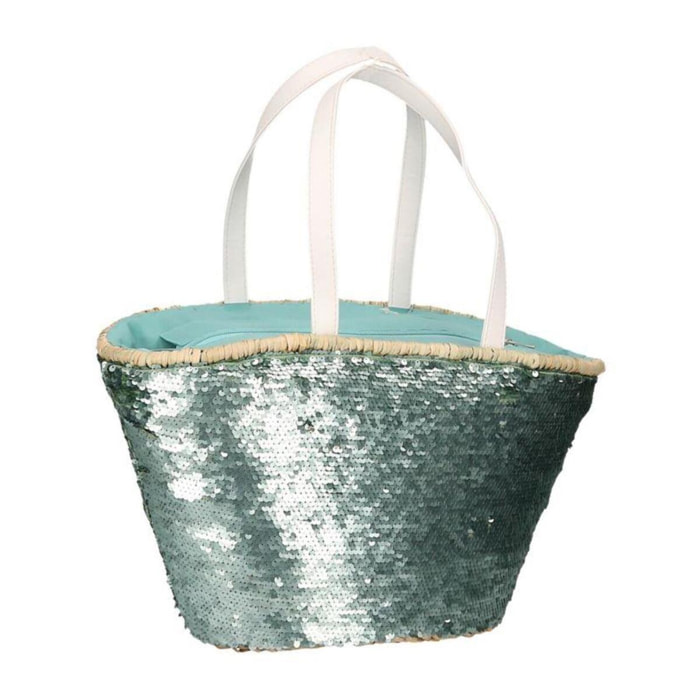 Borsa in paglia con paillettes azzurro cm47x18h23