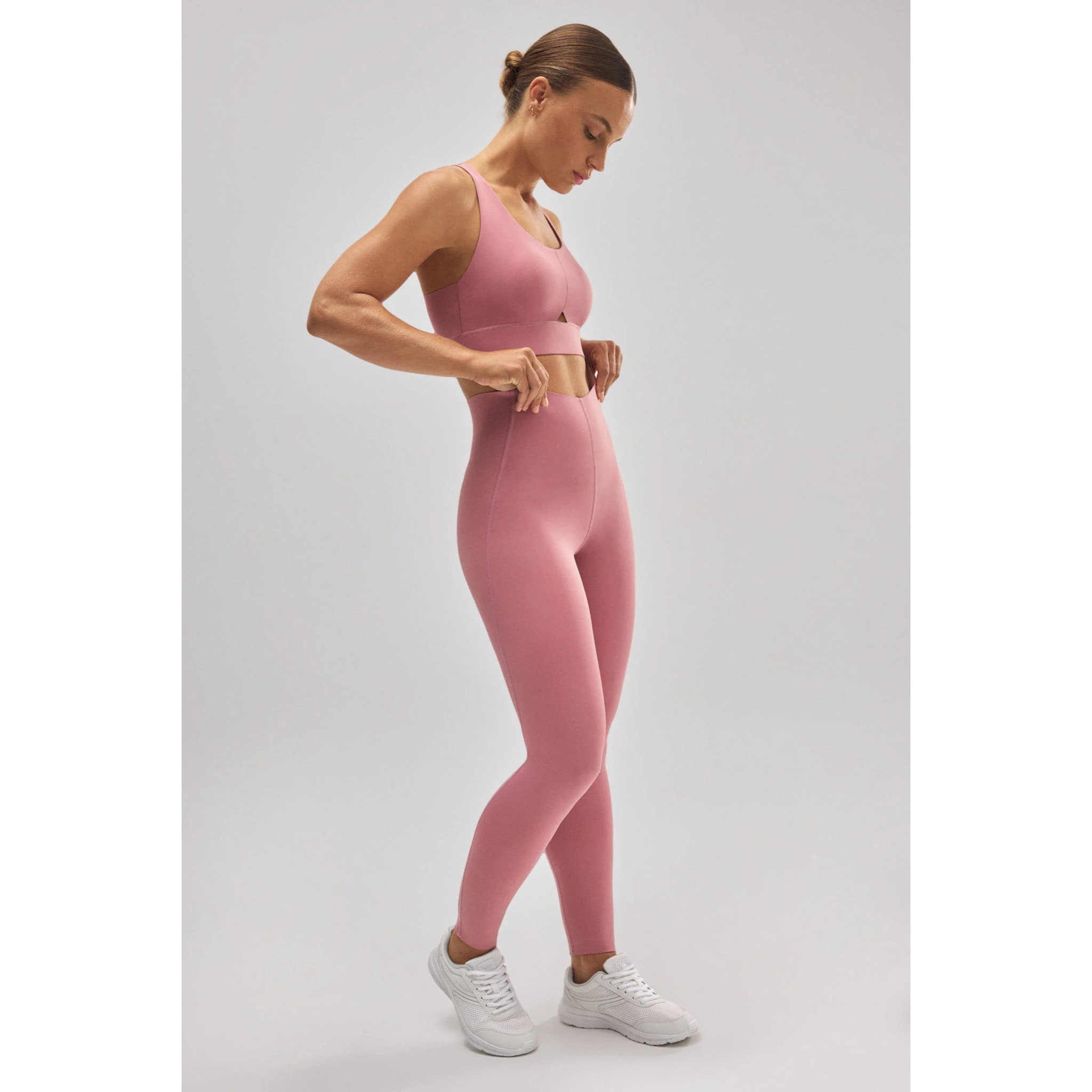 Leggings sportivi a compressione lunghi e piatti in rosa