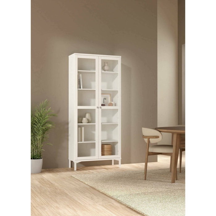 Vetrina Wutip, Credenza espositiva, Vetrinetta multiuso, Madia da soggiorno, 89x36 h203 cm, Bianco