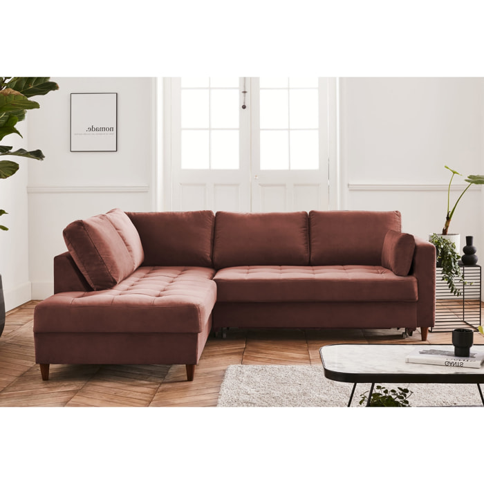 Anna - canapé d'angle gauche - 5 places - convertible - en velours - Rose