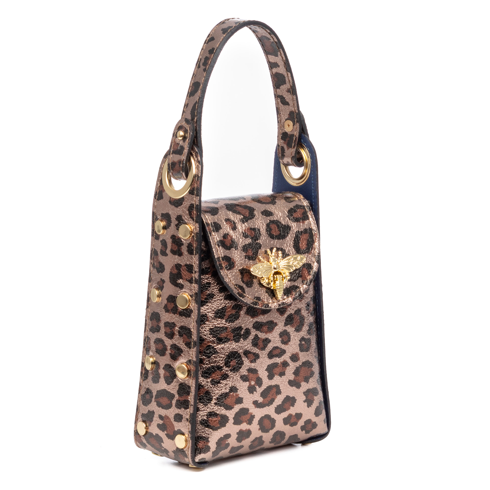 Alviano bolso de mano mujer. Piel auténtica Gamuza con estampado animal print leopardo lacada brillante.