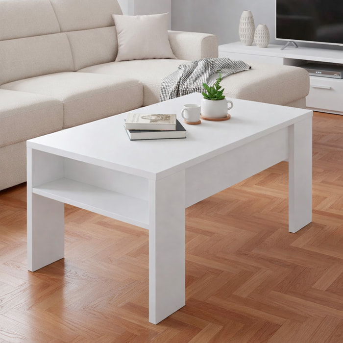 Tavolino Da Salotto Trasformabile Con Piano Sollevabile E Vano Contenitore Moderno Per Smart Working 98 x 50 x 43 Cm Colore Bianco