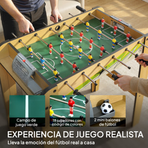 Futbolín para Niños de Madera, Mesa de Futbolín con 2 Marcadores, 6 Asas, 18 Jugadores, 6 Barras y 2 Bolas, Regalo para Adultos, Familias, Fiestas, 75x66x75 cm, Natural