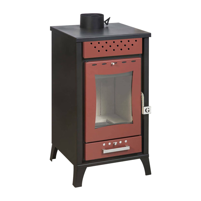 Stufa a legna Agropoli, Caminetto a legna, Focolare a legna, Stufa rustica, Made in Italy, 49x46 h91 cm, Rosso
