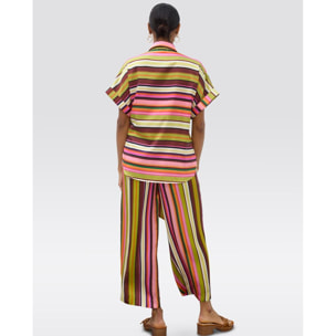 Blusa con cintura e stampa a righe multiple