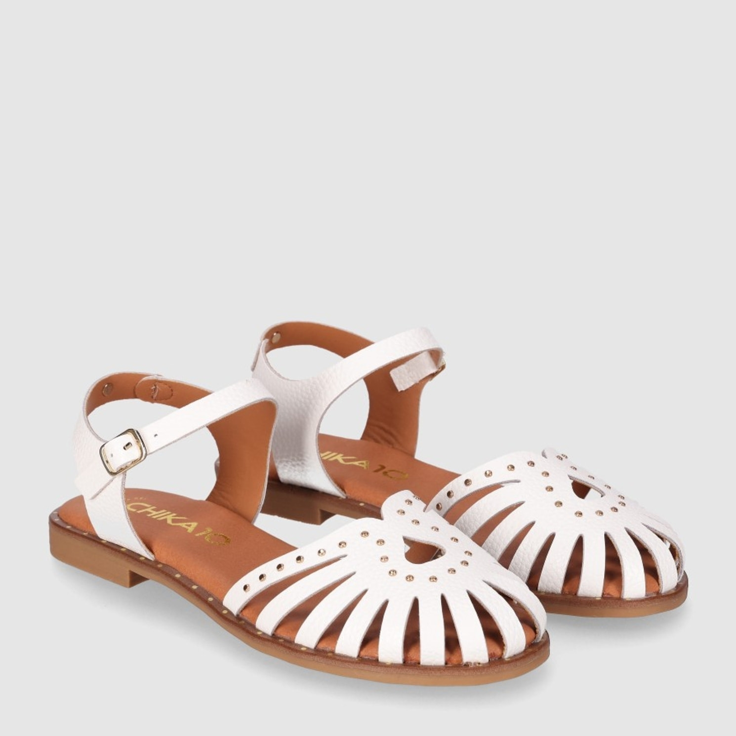 Sandalias de Piel - Blanco - Tacón: Bajo