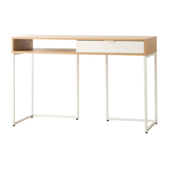 Bureau Gauguin -tableau technique stratifié-couleur chêne clair/blanc 120 x 78 x 50 cm