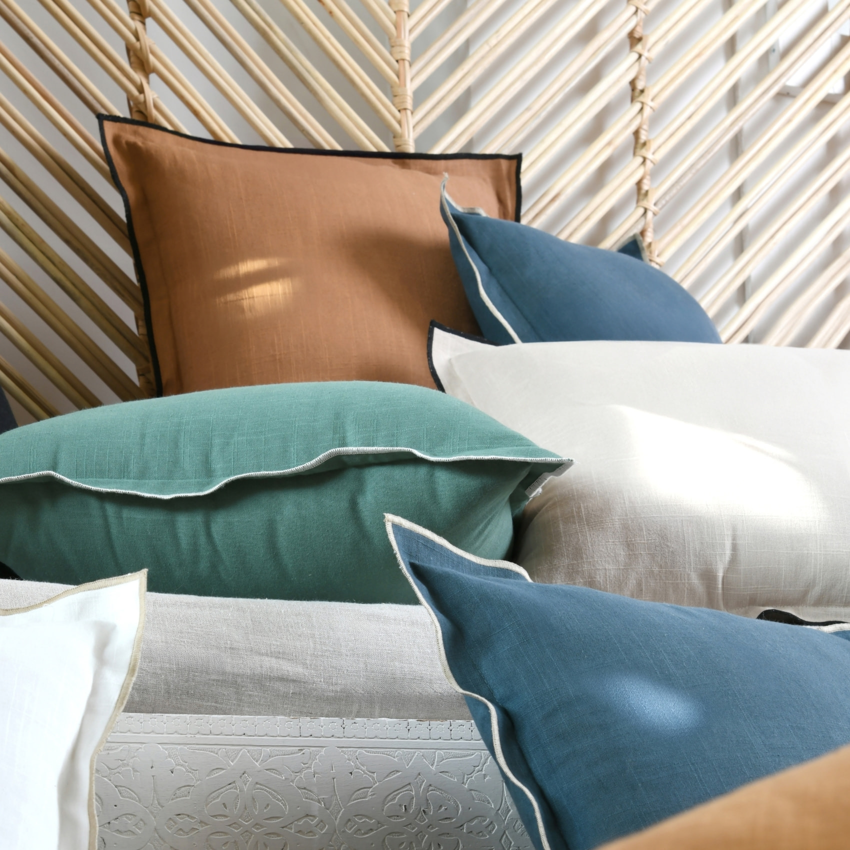 Coussin volant plat feston noir coton - Marron Clair