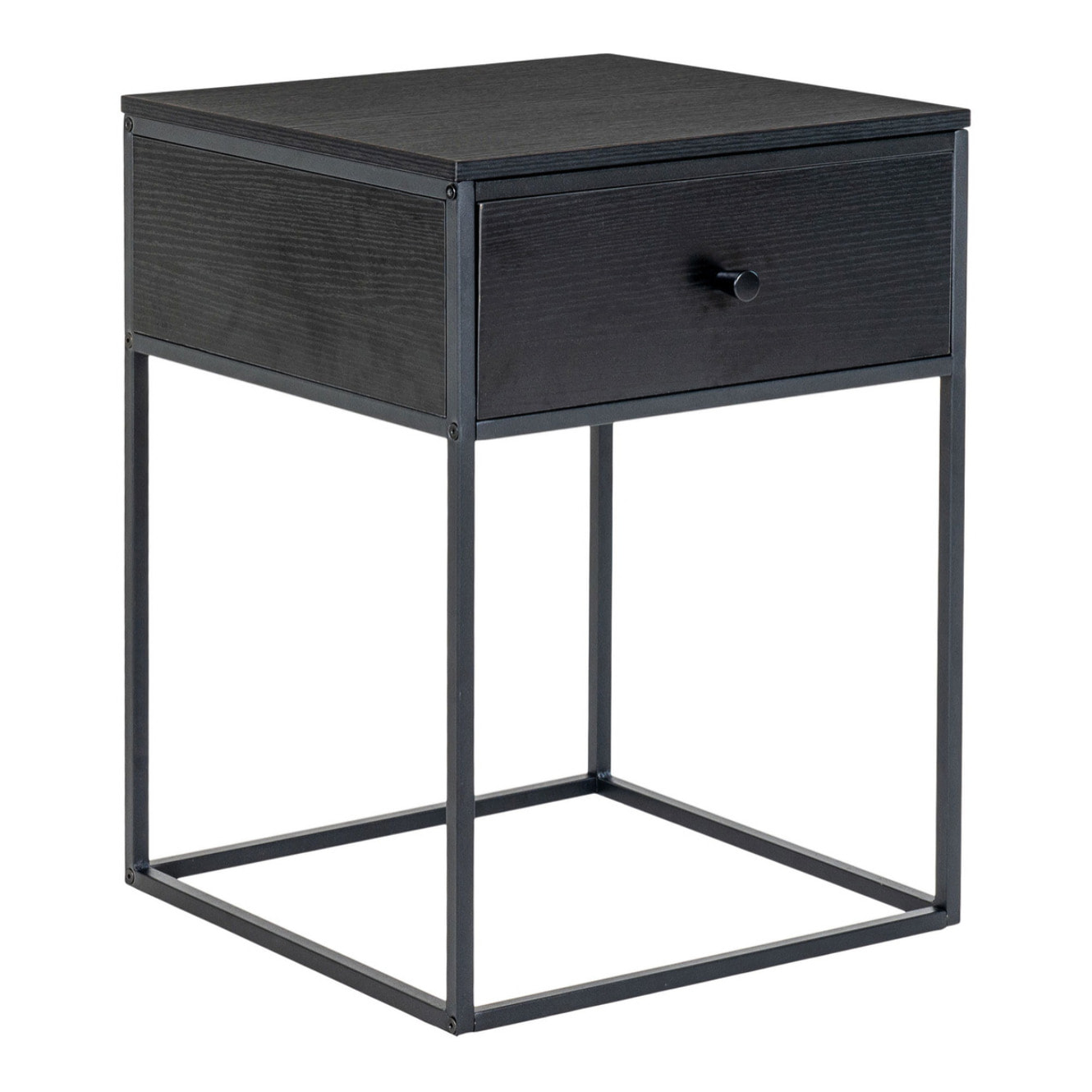 Tavolino Vita con cassetto in MDF e acciaio nero 40x40x55 cm