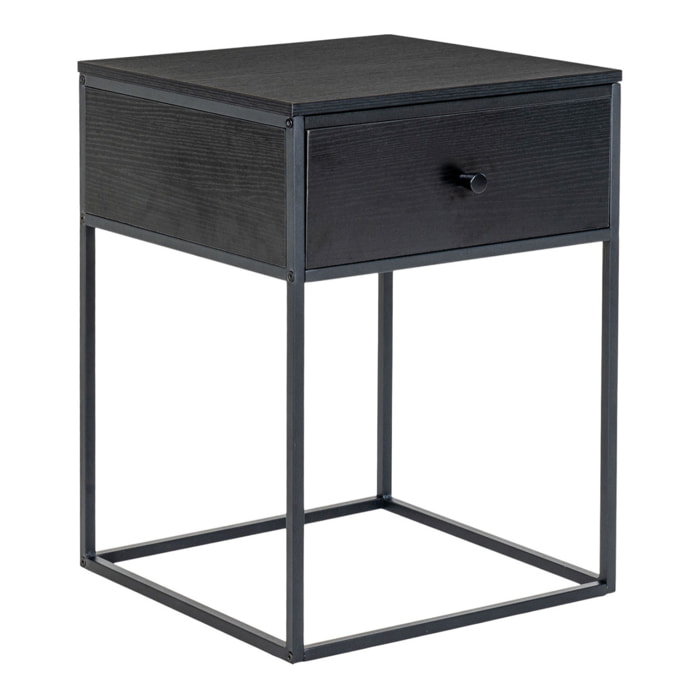 Tavolino Vita con cassetto in MDF e acciaio nero 40x40x55 cm