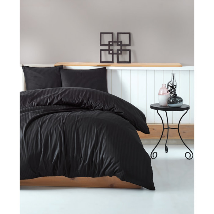 Parure housse de couette et taie(s) oreiller 100% Satin de Coton rayé