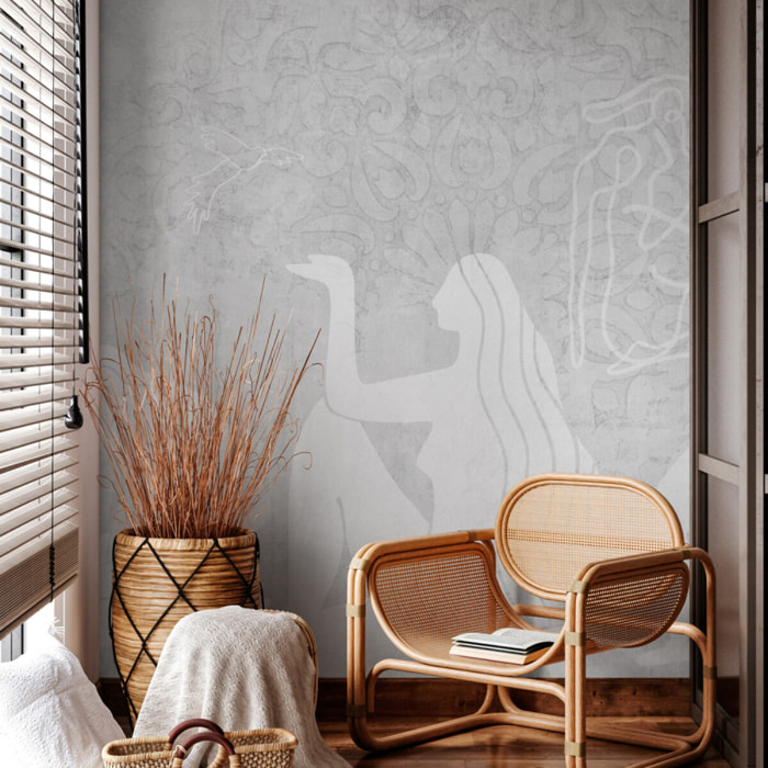 Papier peint panoramique Mahsa gris - Une touche de féminité à votre intérieur