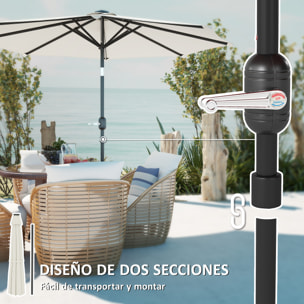 Sombrilla Terraza Exterior con Luces LED Solares Ø292x252 cm Sombrilla de Jardín con Inclinación Ajustable hasta 45° Impermeable y Manivela Parasol para Patio Piscina sin Base Crema