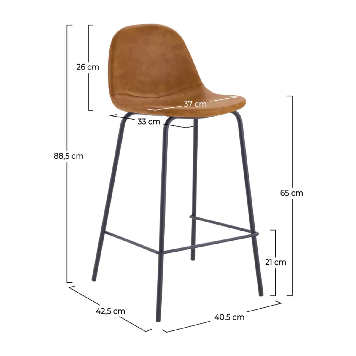 Lot de 2 chaises pour îlot central 65 cm en cuir synthétique camel - Henrik