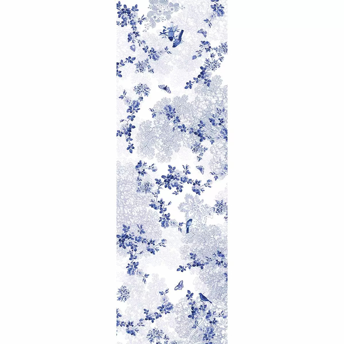 Chemin de table métis lin & coton lavé 190 g/m² imprimé blanc bleu Voliere bleu