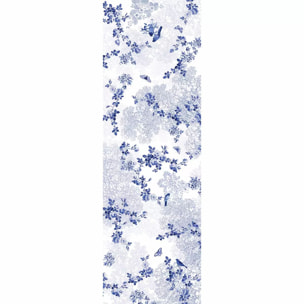 Chemin de table métis lin & coton lavé 190 g/m² imprimé blanc bleu Voliere bleu