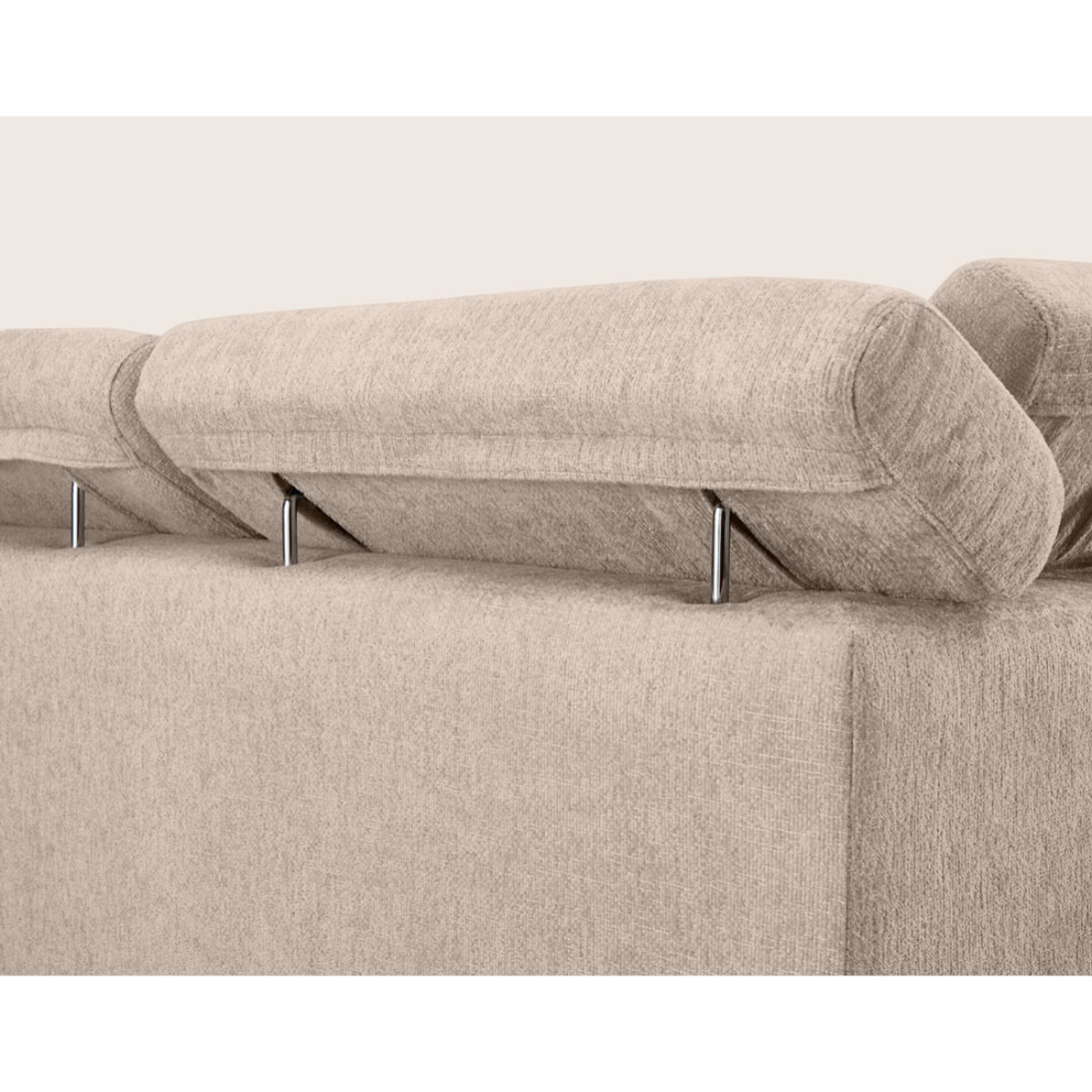 Margaux - Canapé d'angle droit 5 places convertible avec coffre et têtières réglables en velours texturé - Beige