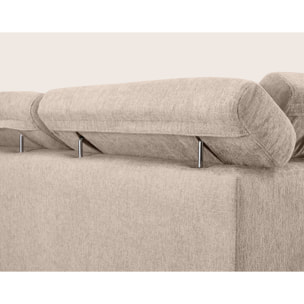 Margaux - Canapé d'angle droit 5 places convertible avec coffre et têtières réglables en velours texturé - Beige