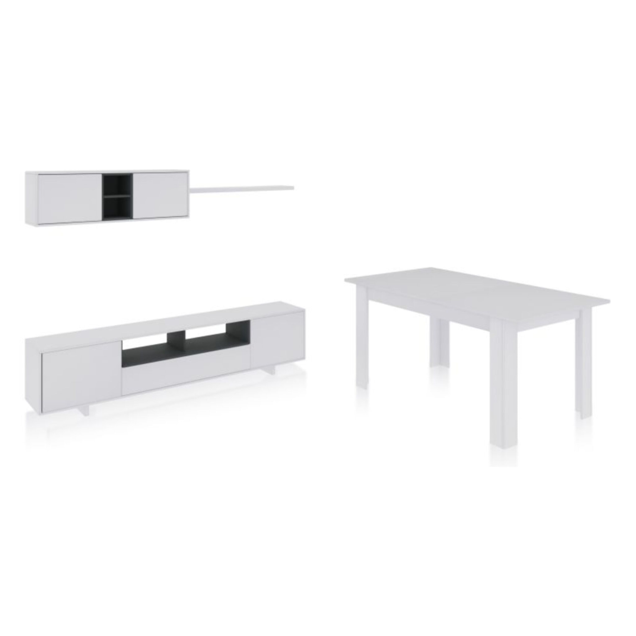 Pack salón con mesa de comedor Kenzo Plus VA Blanco Brillo - Gris Antracita