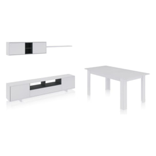 Pack salón con mesa de comedor Kenzo Plus VA Blanco Brillo - Gris Antracita