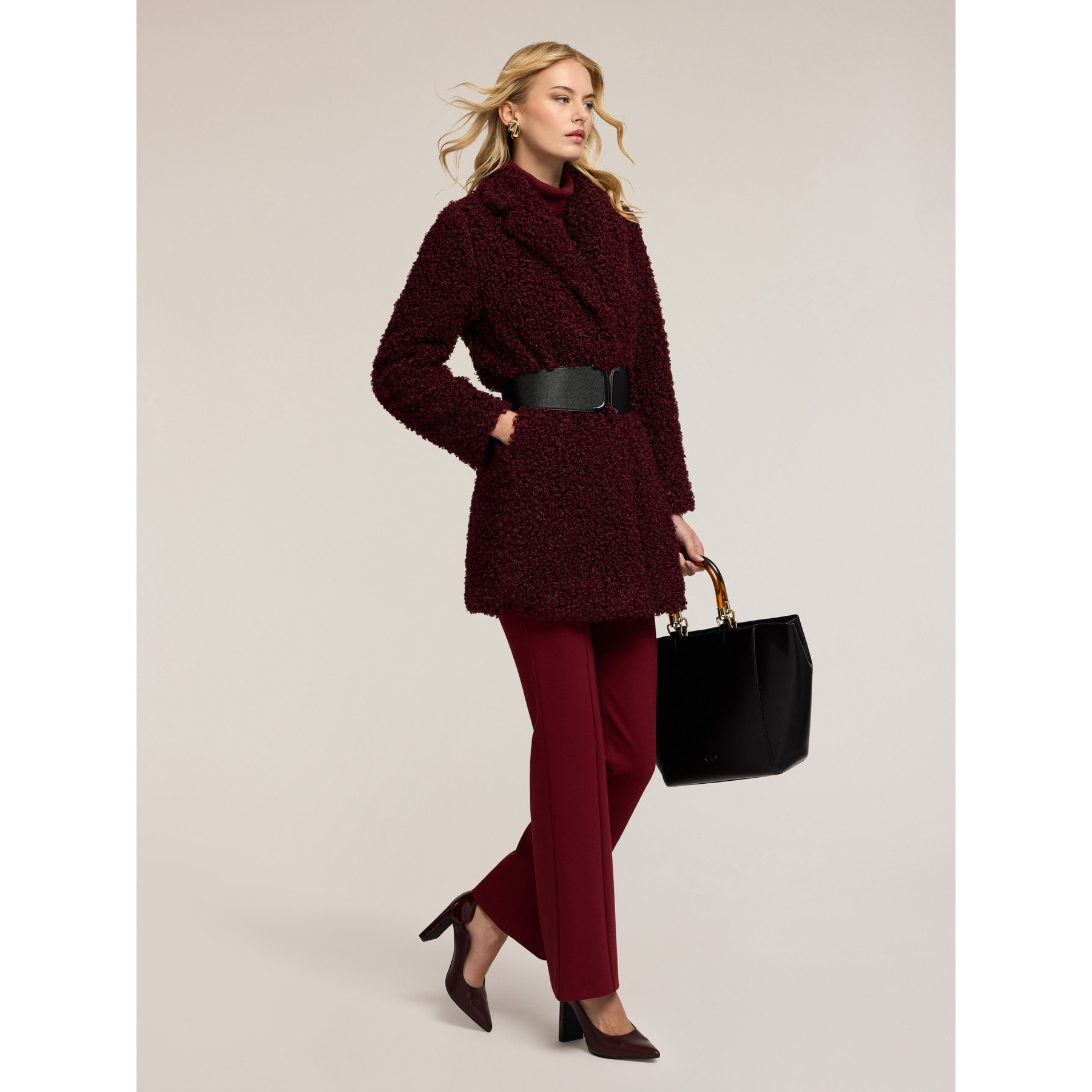 Motivi - Cappotto oversize in panno bouclé - Bordeaux