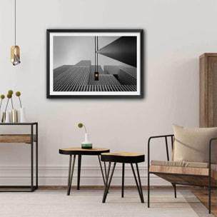 Affiche deco ""ville feu jaune"" Affiche + cadre en bois - Noir