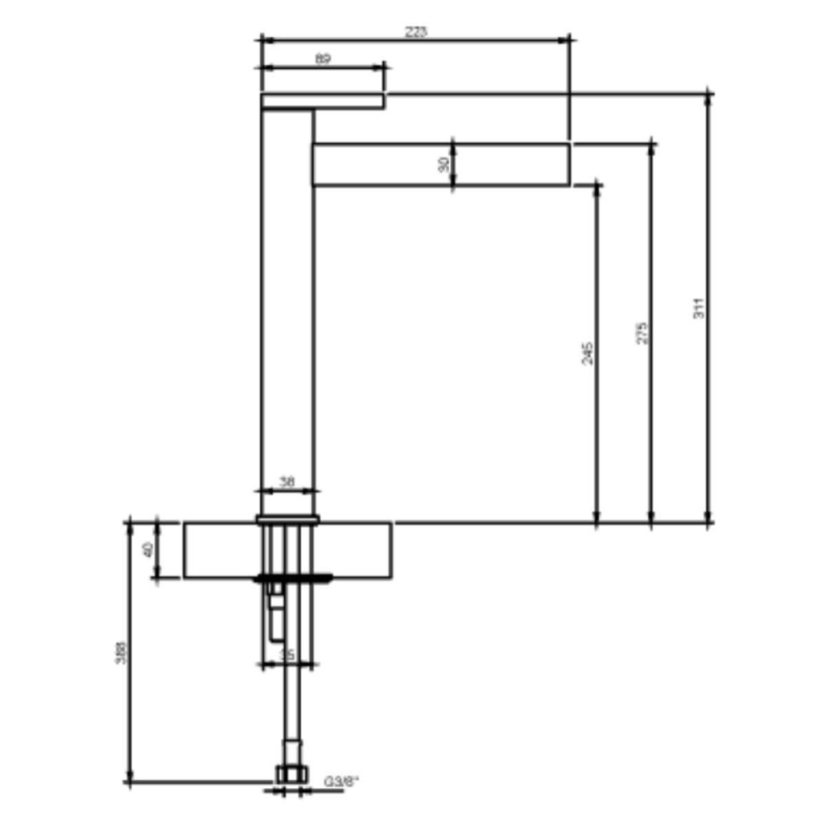 Mitigeur lavabo droit surélevé Dawn sans tirette Matt Black