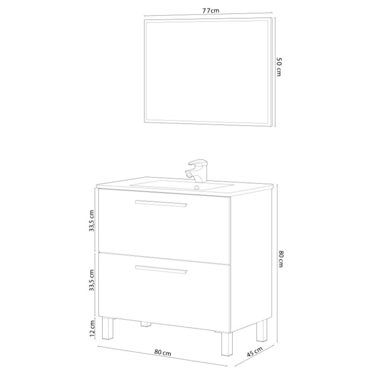 Mueble de baño Athena 80 2 cajones + espejo Roble Alaska