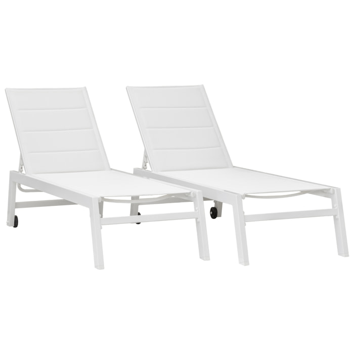 Lot de 2 bains de soleil BARBADOS en textilène blanc - aluminium blanc