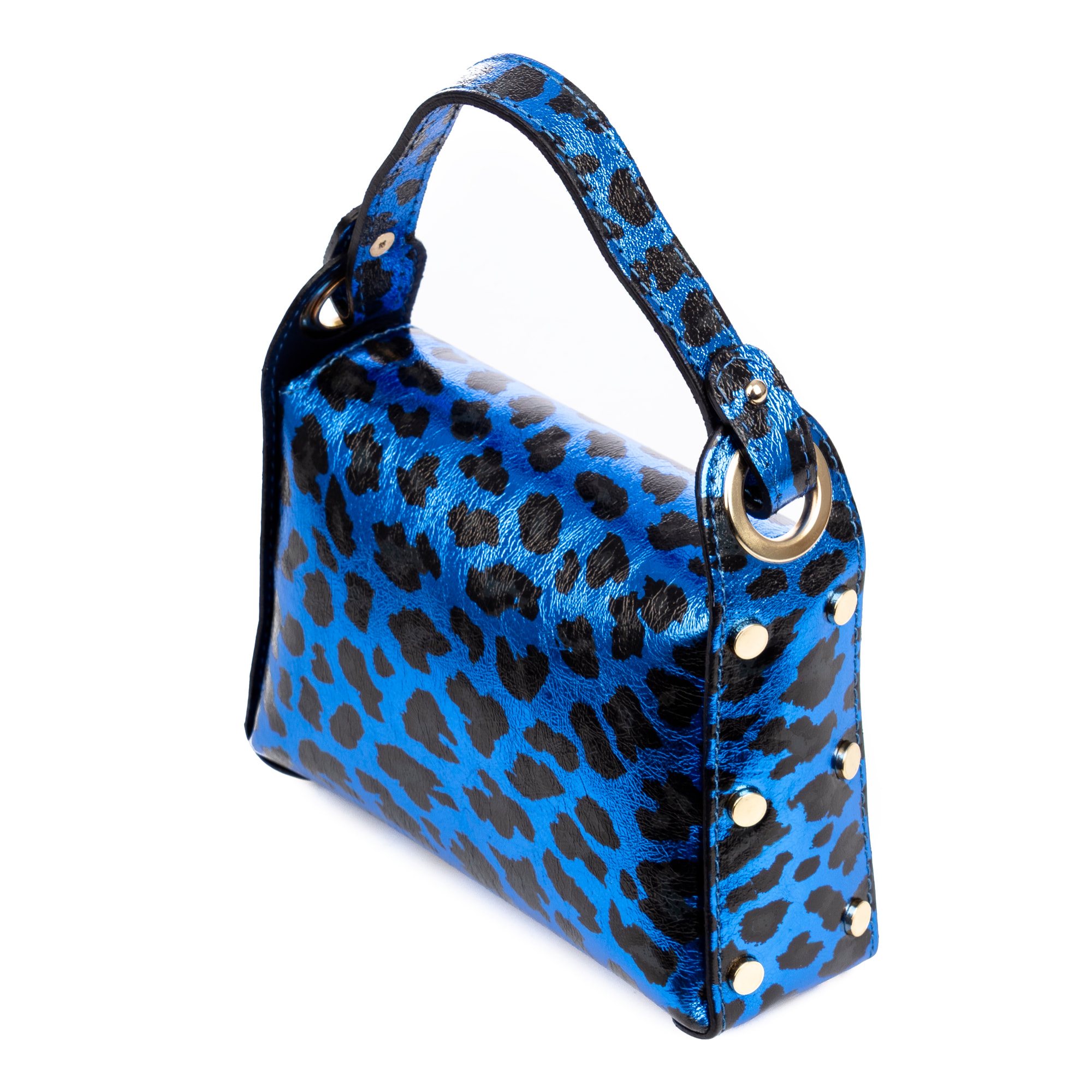 Aquileia bolso de mano mujer. Piel auténtica Gamuza con estampado animal print leopardo lacada brillante.