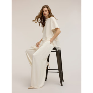 Motivi - T-shirt con inserto in pizzo - Bianco