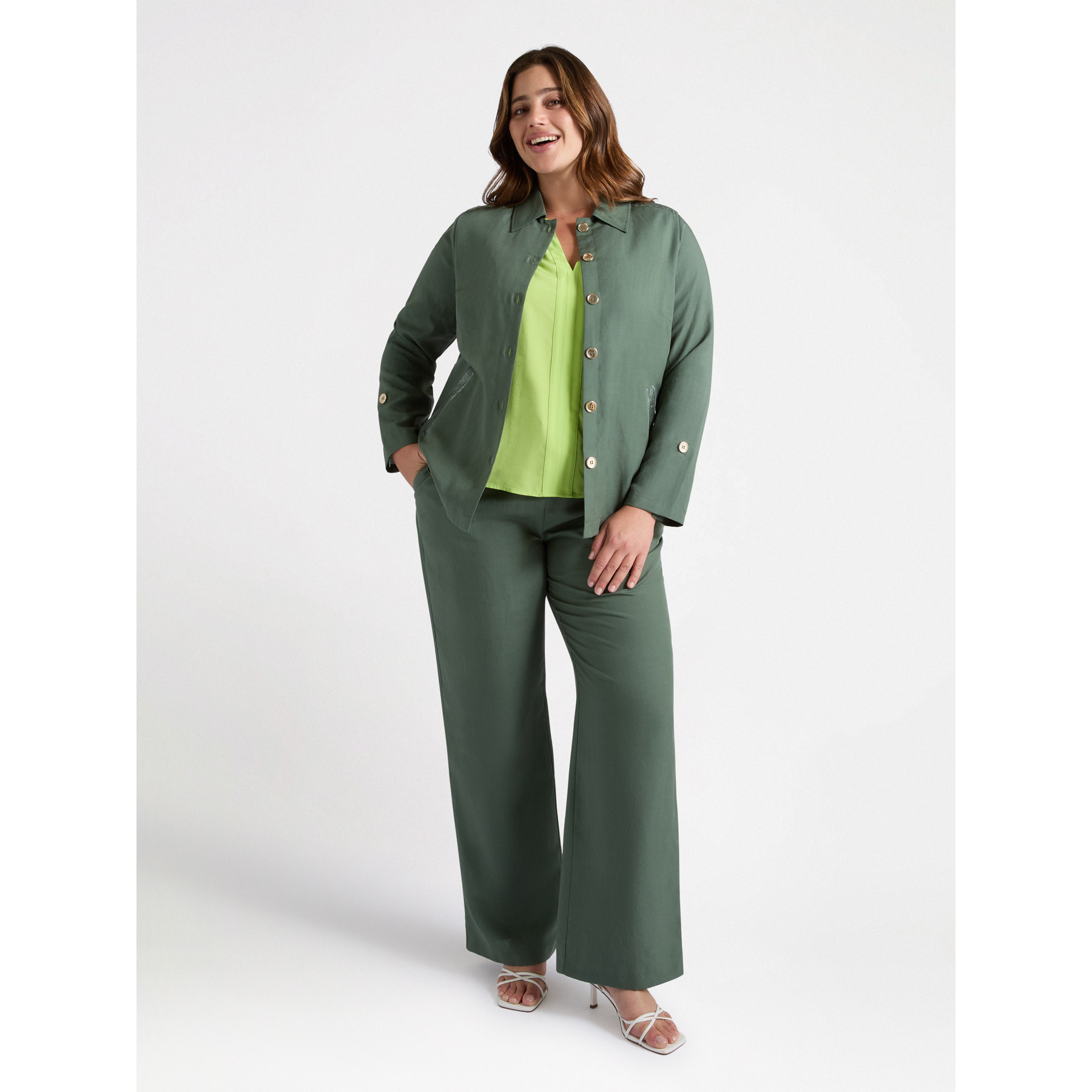 Fiorella Rubino - Camicia over con ricamo - Verde militare
