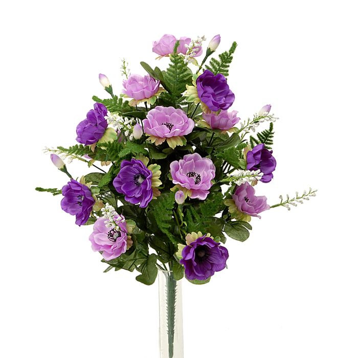 Bouquet Composto Di 14 Fiori Di Anemone. Altezza 46 Cm - Pezzi 3 - 23X46X11cm - Colore: Viola - Bianchi Dino - Fiori Artificiali