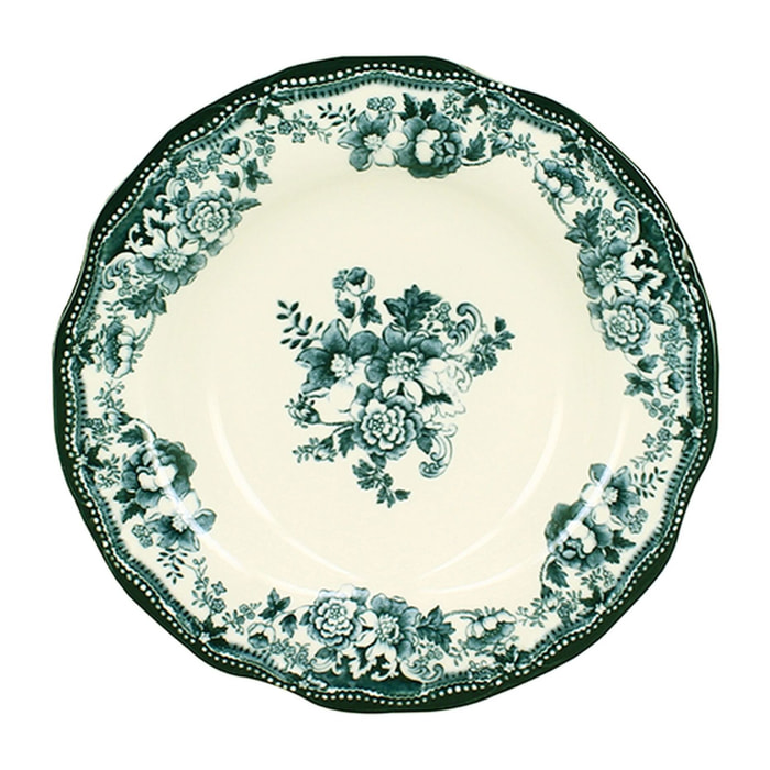 Lot de 6 assiettes creuses fleuries en porcelaine vert 22cm FAUSTINE