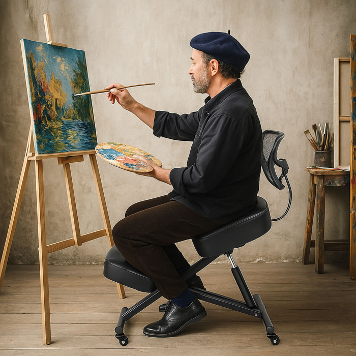 Neil - Sedia Sgabello Ergonomico Posturale Ortopedico con Schienale max 110 Kg Nero