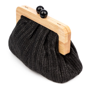 Benestare Bolso bandolera Mujer. Tela con detalles de madera natural y piel sintética.