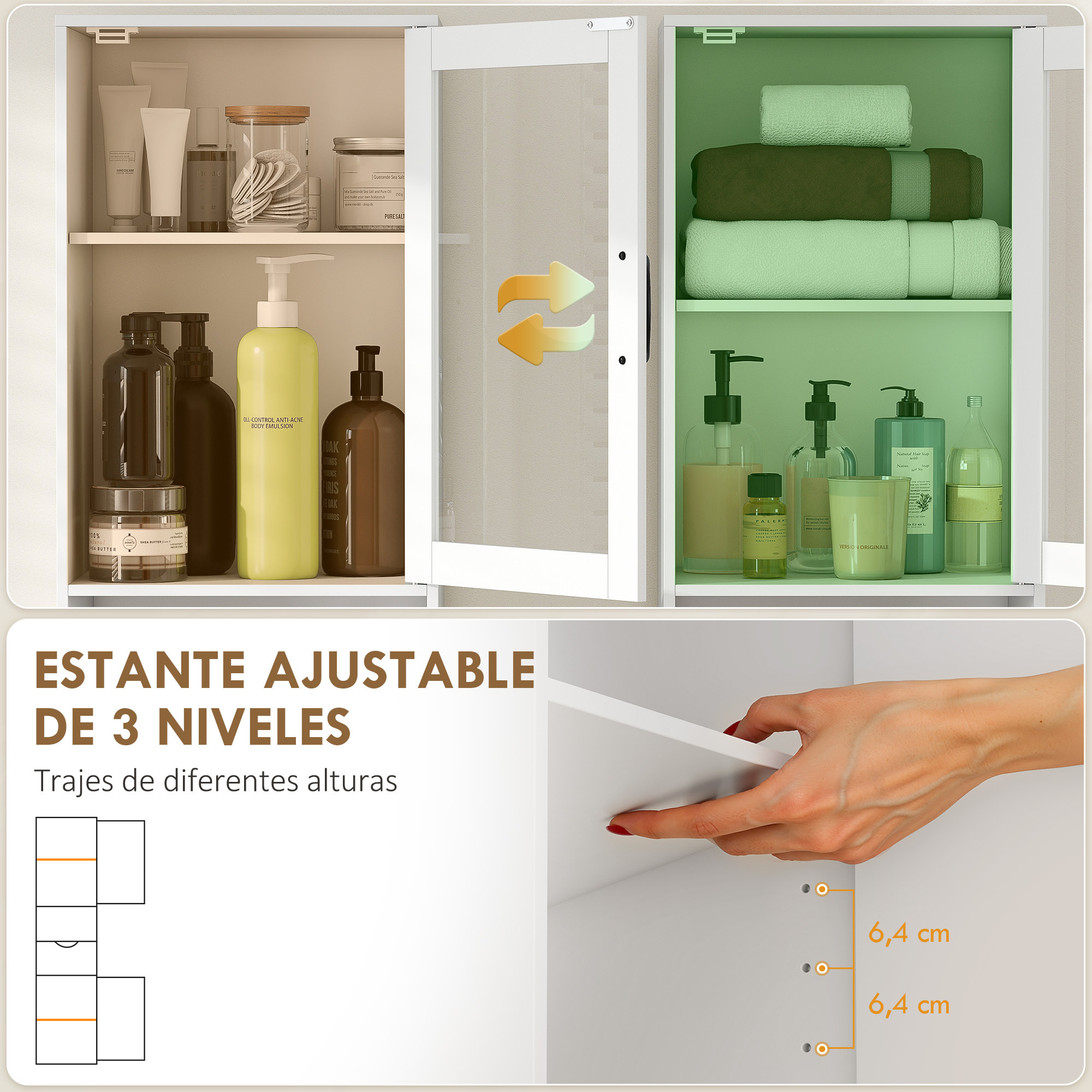 Armario de Baño Alto, Mueble Auxiliar de Baño con Puerta de Vidrio, Estantes Ajustables, Cajón, Estante Abierto, Columna Estrecha para Espacios Pequeños, 40x30x165 cm, Blanco