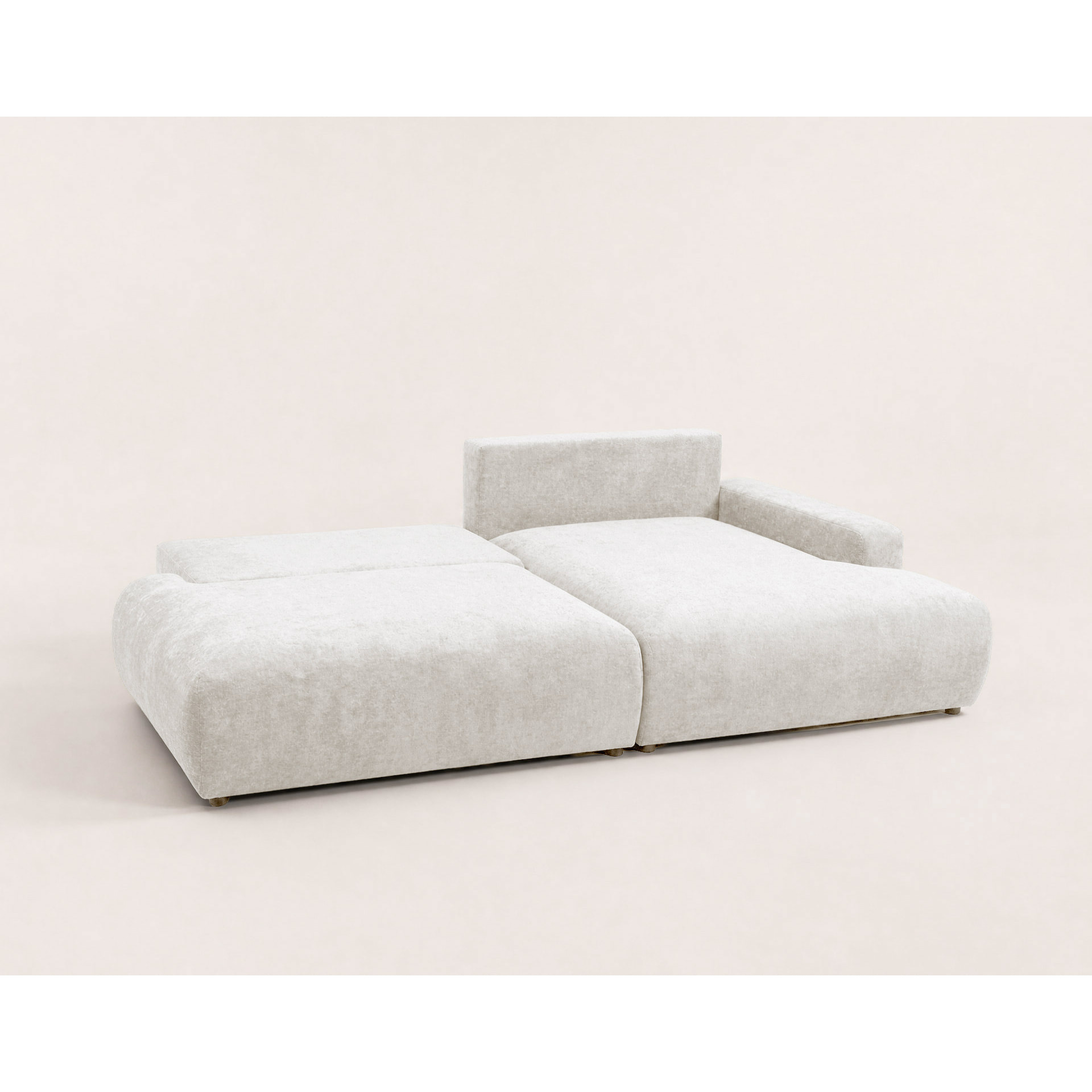 Pivoine - Canapé d'angle ouvert droit 4 places convertible avec coffre en tissu texturé - Beige