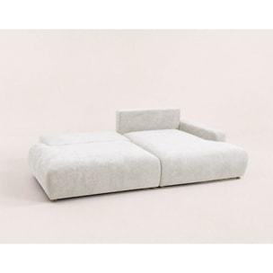Pivoine - Canapé d'angle ouvert droit 4 places convertible avec coffre en tissu texturé - Beige