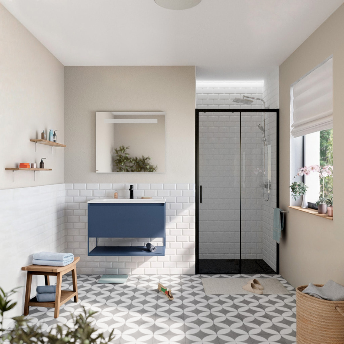 TEX BB Porte de douche 110x195cm coulissante anticalcaire avec profilés noir mat  (SATTEXDBB110CT)