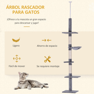 árbol para Gatos de Felpa y Sisal 40x34x230-260cm Gris