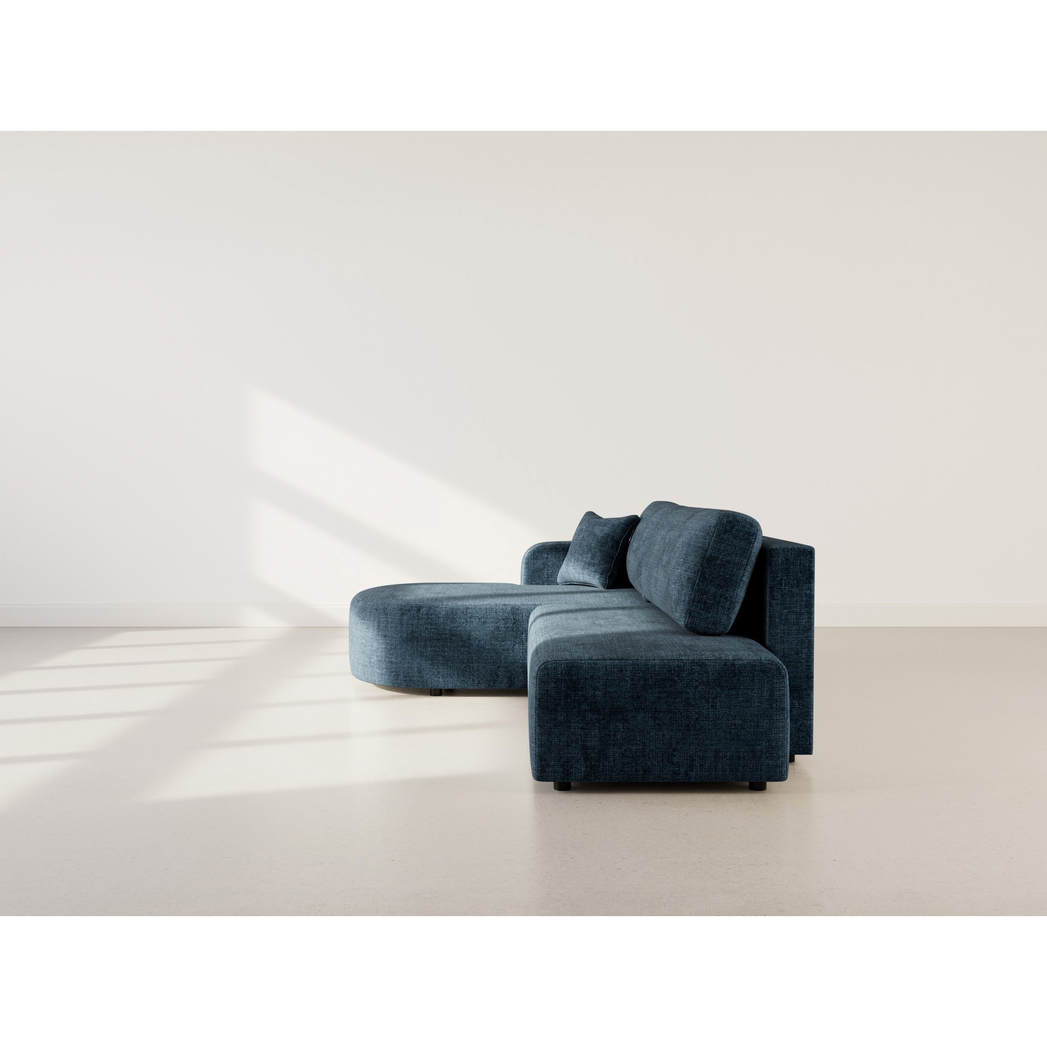 Miro - Canapé d'angle gauche 4 places convertible avec coffre en velours texturé - Bleu