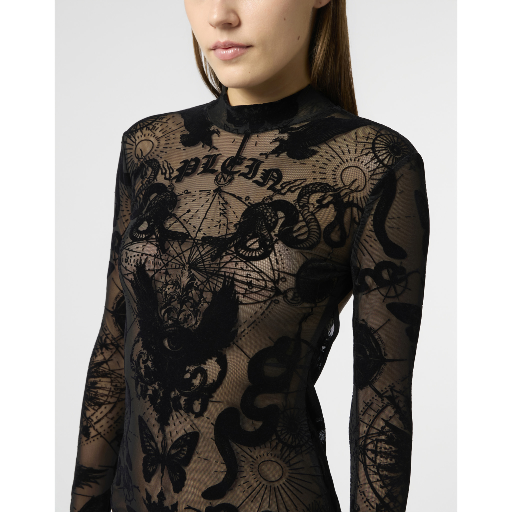 PHILIPP PLEIN Open Back Maxi Dress Flock Butterfly Tattoo