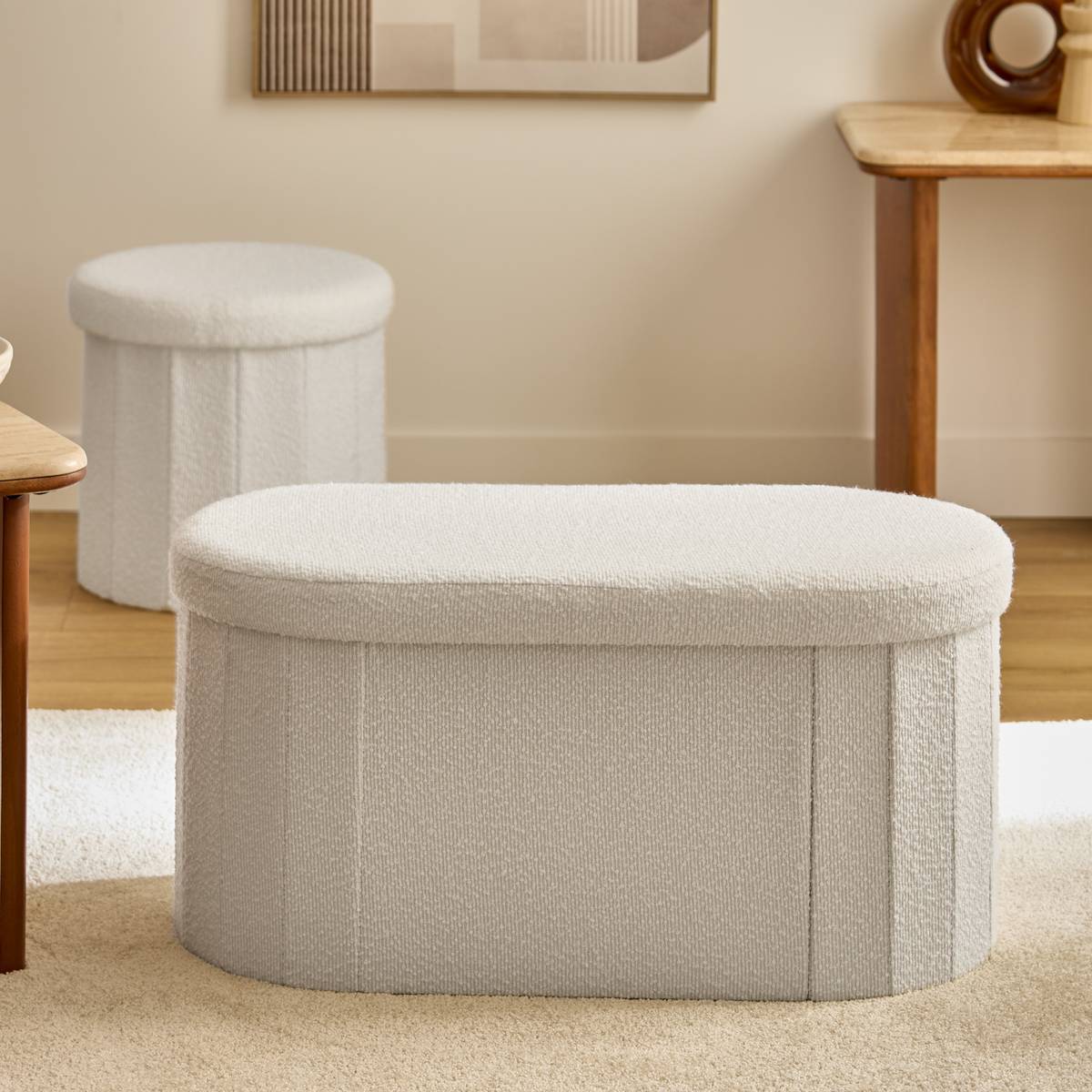 Pouf Fink ovale pliable 38x76cm blanc